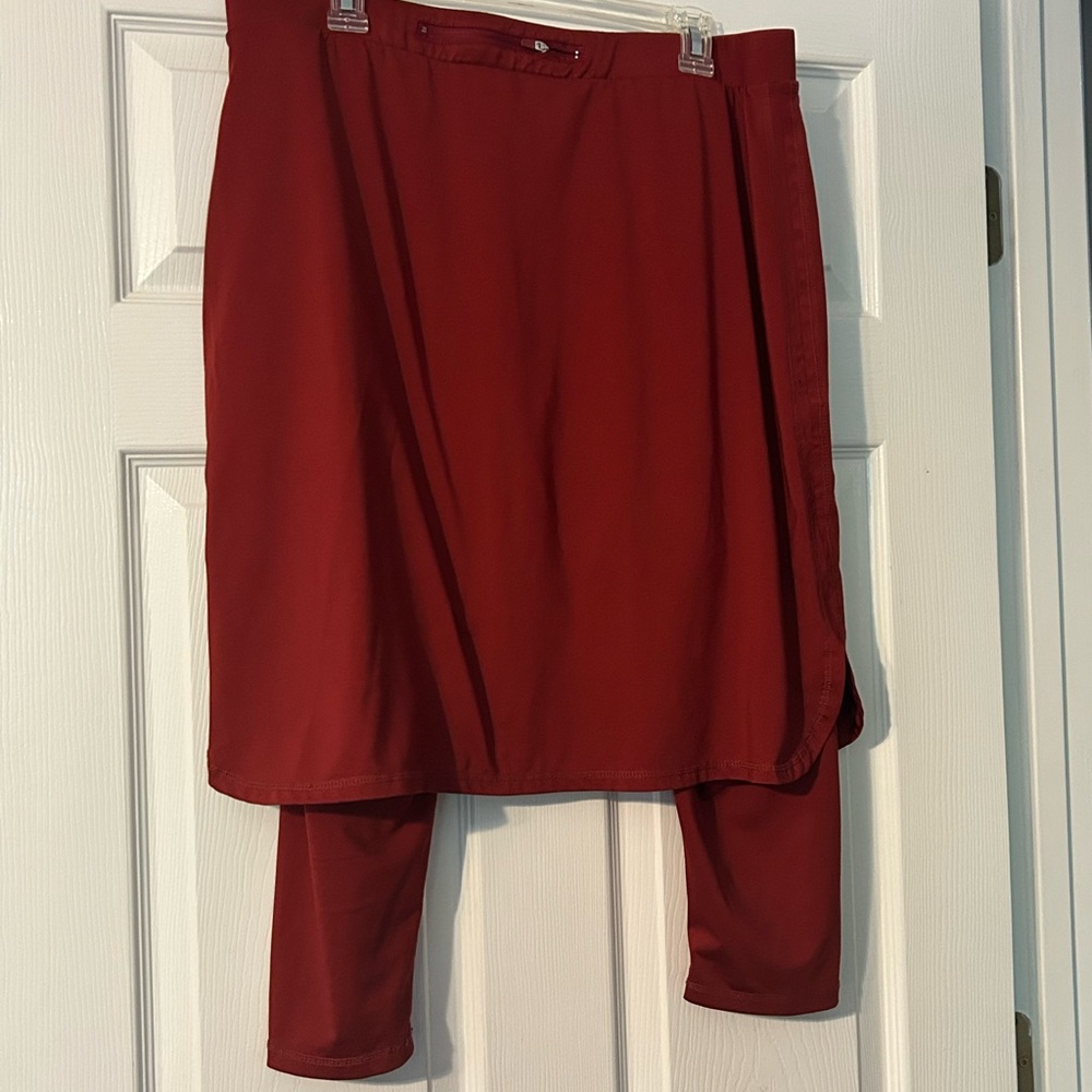 Red Athletic Skirt with Attached Leggings